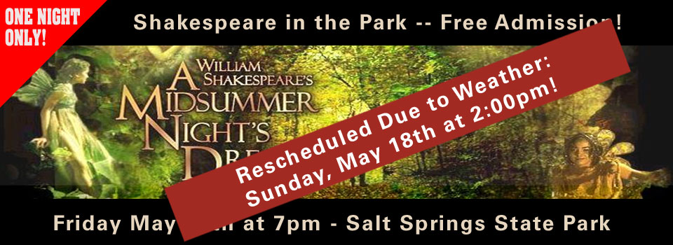 Shakespeare in the Park Rescheduled to May 18th at 2:00pm